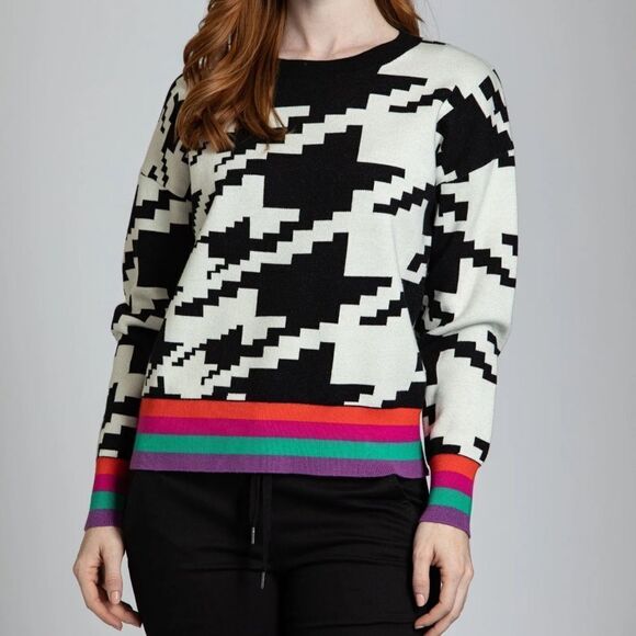 APNY Houndstooth Pattern Pullover With Colorband Sweater S - Picture 1 of 8